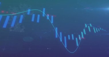 Mavi arkaplanda dijital veri işleme animasyonu. Dijital olarak oluşturulmuş küresel bağlantılar, hesaplama ve veri işleme kavramı.