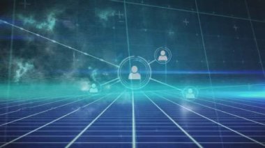 Metametrik arkaplan üzerinden bağlantı ağının canlandırılması. Dijital olarak oluşturulmuş küresel bağlantılar, hesaplama ve veri işleme kavramı.