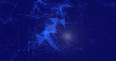 Mavi arkaplan üzerinde parlayan bağlantılar ağının animasyonu. Dijital olarak oluşturulmuş küresel bağlantılar, hesaplama ve veri işleme kavramı.