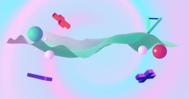 Çok renkli arka planda dalgalanan soyut şekillerin canlandırması. Renk, şekil, şekil ve hareket konsepti dijital olarak oluşturulmuş video.