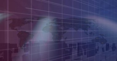 Dünya haritasında finansal veri işleme animasyonu. Küresel finans, iş, bağlantılar, hesaplama ve veri işleme kavramı dijital olarak oluşturulmuş video.