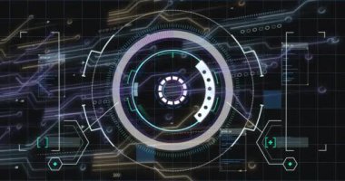 Siyah arkaplan üzerinde tarama yapan dijital veri işleme animasyonu. Küresel yapay zeka, bilim, bağlantılar, hesaplama ve veri işleme kavramı dijital olarak oluşturulmuş video.