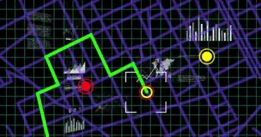 Siyah arkaplan üzerinden finansal veri işleme animasyonu. Küresel finans, iş, bağlantılar, hesaplama ve veri işleme kavramı dijital olarak oluşturulmuş video.