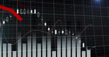 Siyah arka planda finansal veri işleme animasyonu. Küresel iş, finans, bilgisayar ve dijital arayüz kavramı dijital olarak oluşturulmuş video.