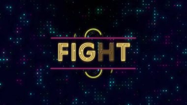 Işık lekeleri üzerine neon kavga metni animasyonu. Sosyal medya ve dijital arayüz konsepti dijital olarak oluşturulmuş video.