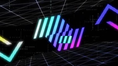 Siyah arkaplanda hareket eden canlı şekillerin canlandırılması. Renk, şekil, ışık ve hareket konsepti dijital olarak oluşturulmuş video.