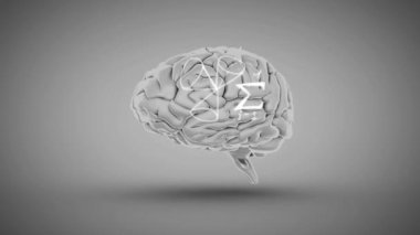 Matematiksel denklemlerin beyin üzerindeki animasyonu. Teknoloji, bilim ve dijital arayüz kavramı dijital olarak oluşturulmuş video.