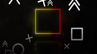 Siyah arkaplanda hareket eden neon şekillerin animasyonu. Renkler, şekiller, ışık ve hareket konsepti dijital olarak oluşturulmuş video.