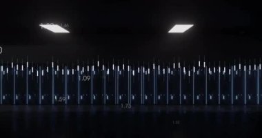 Bilgisayar sunucuları üzerinde dijital veri işleme animasyonu. Dijital olarak oluşturulmuş küresel bağlantılar, hesaplama ve veri işleme kavramı.