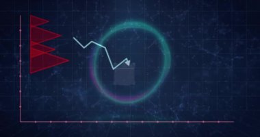 QR kodu üzerinden finansal veri işleme animasyonu. Küresel finans, iş, bağlantılar, hesaplama ve veri işleme kavramı dijital olarak oluşturulmuş video.