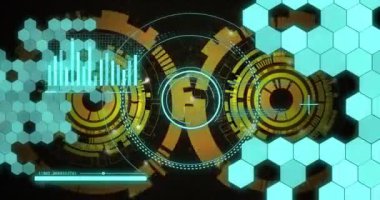 Diyagramlar ve veri işleme üzerinde tarama alanının animasyonu. Teknoloji, iş ve dijital arayüz kavramı dijital olarak oluşturulmuş video.