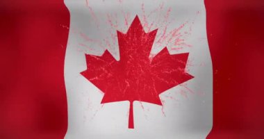 Kanada bayrağı üzerinde patlayan havai fişek animasyonu. Spor, kazanma ve kutlama konsepti dijital olarak oluşturulmuş video.