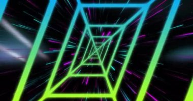 Siyah arkaplanda hareket eden parlak neon ışığın animasyonu. Renk, şekil, ışık ve hareket konsepti dijital olarak oluşturulmuş video.