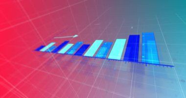 Karanlık arka planda istatistik ve dijital veri işleme animasyonu. Dijital olarak oluşturulmuş küresel bağlantılar, hesaplama ve veri işleme kavramı.
