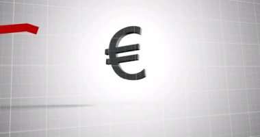 Beyaz arka planda Euro sembolü üzerinde finansal veri işleme animasyonu. Küresel iş, finans, bilgisayar ve dijital arayüz kavramı dijital olarak oluşturulmuş video.