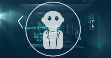 Sohbet robotu, ai metin ve matematiksel veri işleme animasyonu. Küresel yapay zeka, bilim, bağlantılar, hesaplama ve veri işleme kavramı dijital olarak oluşturulmuş video.