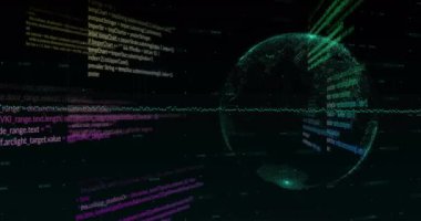 Veri işleme ve diyagramlarının siyah arkaplandaki animasyonu. Teknoloji, iş ve dijital arayüz kavramı dijital olarak oluşturulmuş video.