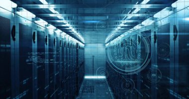 Bilgisayar sunucuları üzerinden veri koruma metni ve dijital veri işleme görüntüsü. Küresel siber güvenlik, bağlantılar, hesaplama ve veri işleme kavramı dijital olarak oluşturuldu.