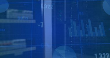 Sunucu odasındaki finansal veri işleme resmi. Küresel teknoloji, finans, hesaplama ve dijital arayüz kavramı dijital olarak oluşturuldu.