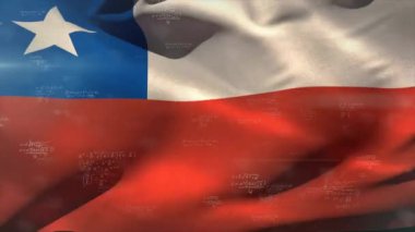 Şili bayrağı üzerinde veri işleme animasyonu. Teknoloji, bayraklar ve dijital arayüz konsepti dijital olarak oluşturulmuş video.