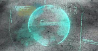 Tüm dünyada dijital veri işleme animasyonu. Dijital olarak oluşturulmuş küresel bağlantılar, hesaplama ve veri işleme kavramı.