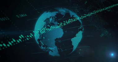 Dünya çapındaki bağlantılar ve veri işleme ağının resmi. Teknoloji ve dijital arayüz kavramı dijital olarak oluşturuldu.