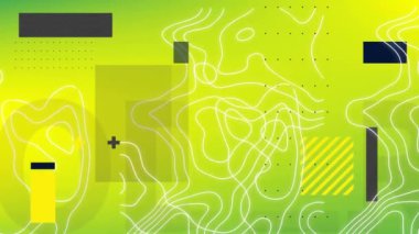 Yeşil arkaplanda hareket eden soyut şekillerin ve beyaz çizgilerin animasyonu. Renk, desen, şekil ve hareket kavramı dijital olarak oluşturulmuş video.