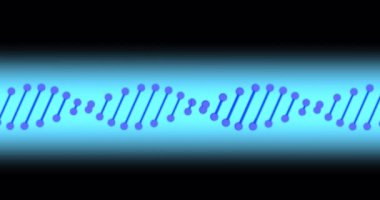 Siyah arka planda DNA iplikçiklerinin animasyonu. Bilim, kimya, teknoloji, hesaplama ve dijital arayüz kavramı dijital olarak oluşturulmuş video.
