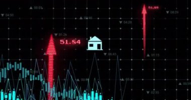 Diyagramlar ve veri işleme üzerine ok ve ortam simgelerinin animasyonu. İş ve dijital arayüz kavramı dijital olarak oluşturulmuş video.