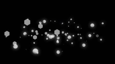 Siyah arkaplandaki ışık noktaları ve şekillerin animasyonu. Şekiller, hareket ve arkaplan konsepti dijital olarak oluşturulmuş video.