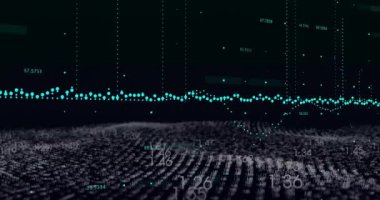 Karanlık arka planda finansal veri işleme animasyonu. Küresel finans, iş, bağlantılar, hesaplama ve veri işleme kavramı dijital olarak oluşturulmuş video.