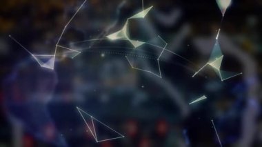 Karanlık arkaplan üzerindeki dünya ve bağlantılar ağının animasyonu. Dijital olarak oluşturulmuş küresel bağlantılar, hesaplama ve veri işleme kavramı.