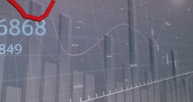 Gri arkaplan üzerinde kırmızı çizgi ve dijital veri işleme animasyonu. Dijital olarak oluşturulmuş küresel bağlantılar, hesaplama ve veri işleme kavramı.