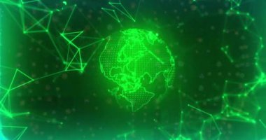Işık noktalı küre animasyonu ve siyah arkaplanda bağlantı ağı. Küresel teknoloji, bağlantılar, hesaplama ve dijital arayüz kavramı dijital olarak oluşturulmuş video.