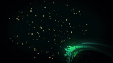 Siyah arkaplanda hareket eden parlak ışık izlerinin animasyonu. Renkler, şekiller, ışık ve hareket konsepti dijital olarak oluşturulmuş video.