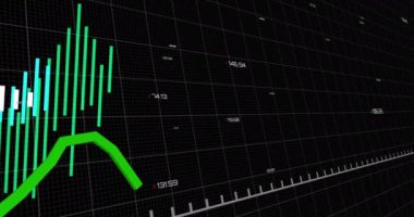 Diyagramlar ve veri işleme üzerine borsa animasyonu. İş ve dijital arayüz kavramı dijital olarak oluşturulmuş video.