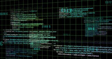 Siyah arkaplanda veri işleme resmi. Ağ, veri, dijital arayüz ve iletişim, dijital olarak oluşturulmuş resim.