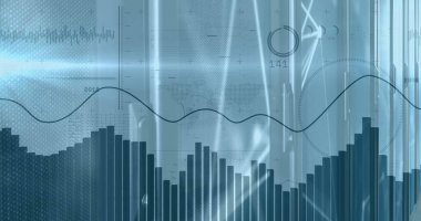 Sunucu odasının üzerinde ışık izi olan finansal veri işleme resmi. Küresel teknoloji, finans, hesaplama ve dijital arayüz kavramı dijital olarak oluşturuldu.