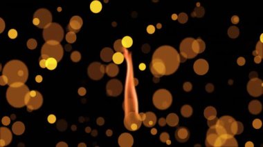 Siyah arka planda alevler üzerinde ışık lekelerinin canlandırılması. Renkler, şekiller ve dijital arayüz konsepti dijital olarak oluşturulmuş video.