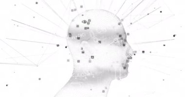 Kimyasal denklemler üzerinden dijital insan animasyonu. Teknoloji ve dijital arayüz kavramı dijital olarak oluşturuldu.