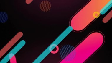 Siyah arkaplanda hareket eden renkli şekillerin canlandırması. Desen, soyut arkaplan ve dijital arayüz konsepti dijital olarak oluşturulmuş video.