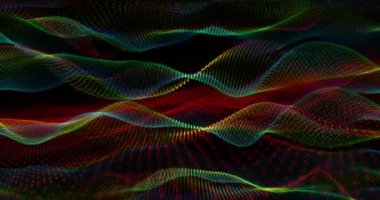 Siyah arkaplanda hareket eden renkli şekillerin canlandırması. Soyut arkaplan ve dijital arayüz kavramı dijital olarak oluşturulmuş video.