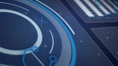 Karanlık arka plandaki ekranların üzerinde dijital veri işleme animasyonu. Dijital olarak oluşturulmuş küresel bağlantılar, hesaplama ve veri işleme kavramı.