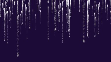 Düşen sayılar ve ikili kod, dijital veri işleme animasyonu. Teknoloji, matris, bilgi, gelecek, siber, sibernetik