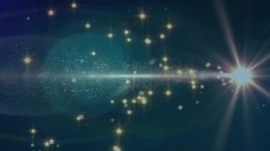 Işık noktalarının üzerine düşen kar ve yıldızların animasyonu. Şekiller ve dijital arayüz konsepti dijital olarak oluşturulmuş video.