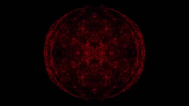 Kırmızı şekillerin hareket etmesi ve siyah arkaplanda ışık noktası. Teknoloji, soyutlama ve dijital arayüz kavramı dijital olarak oluşturulmuş video.