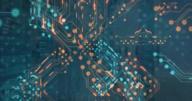 Sunucu odasındaki bilgisayar devre kartının animasyonu. küresel teknoloji, bilgisayar ve dijital arayüz kavramı dijital olarak oluşturulmuş video.