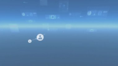 Veri işleme üzerine simgelerle bağlantı ağının animasyonu. Teknoloji ve dijital arayüz kavramı dijital olarak oluşturuldu.