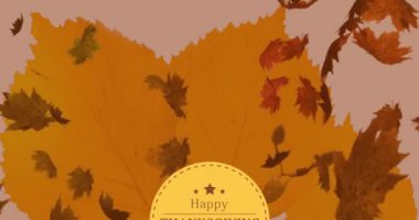 Mutlu Şükran Günü metninin sonbahar yapraklarını üfleyerek portakal çemberindeki animasyonu. Şükran Günü, sonbahar, selamlama, Amerika, gelenek ve kutlama, dijital olarak oluşturulmuş video.