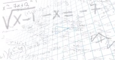 Beyaz arka planda matematiksel veri işleme animasyonu. Küresel bilim, bağlantılar, hesaplama ve veri işleme kavramı dijital olarak oluşturulmuş video.